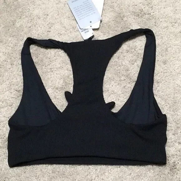 l*space black ribbed cut out bikini top. NWT